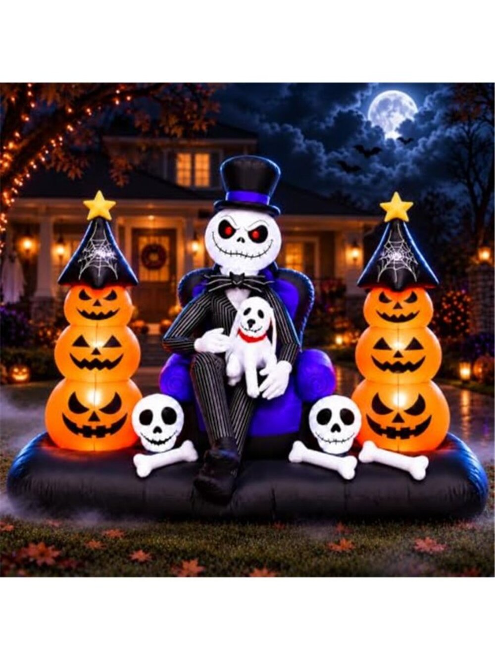 8FT Halloween Inflatables Outdoor Decorations, LED Lighted Inflatable Skeleton